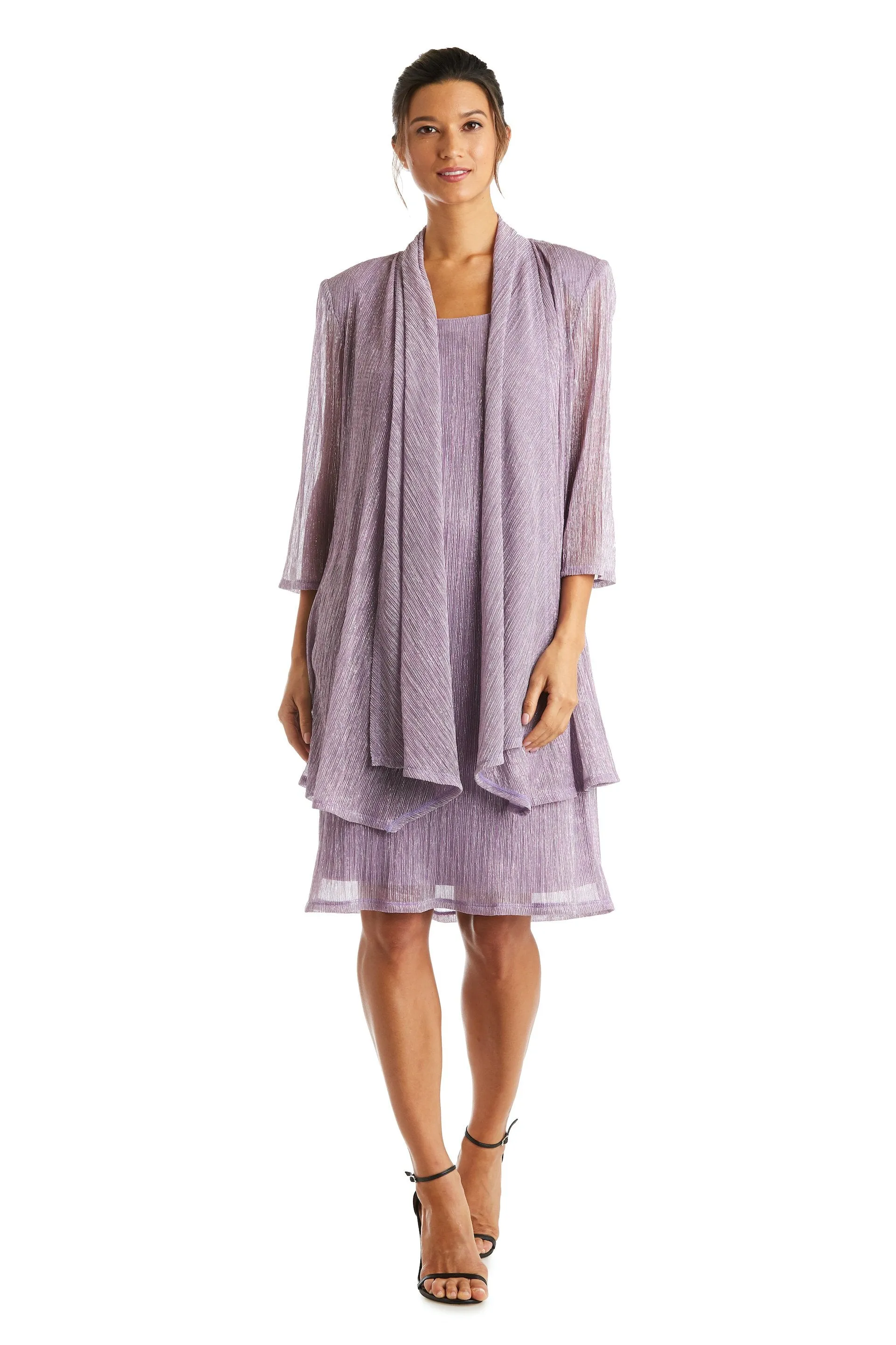 2 Pcs Flyaway Metallic Pleat Jacket Dress
