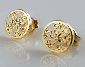 9ct Yellow Gold Filigree Round Stud Earrings