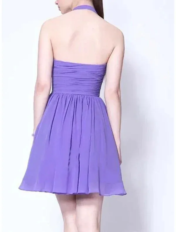 A-Line Sheath / Column Homecoming Dresses Vintage Dress Wedding Guest Party Wear Short / Mini Sleeveless Halter Neck Tulle