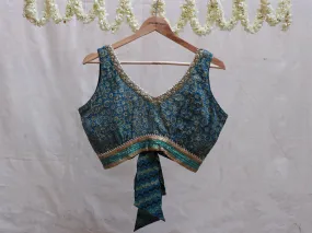 Aegean Blue, cotton Ajrakh, Hand embroidery blouse