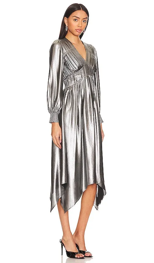 ALLSAINTS Estelle Metallic Dress in Metallic Silver