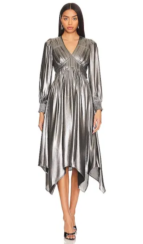 ALLSAINTS Estelle Metallic Dress in Metallic Silver