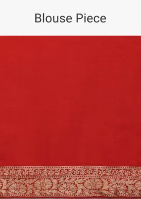 Apple Red Saree In Dola Silk With Woven Buttis And Floral Weave On The Pallu