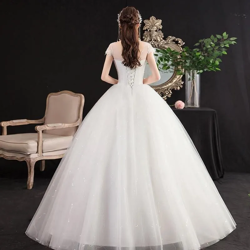 Beautiful New O Neck Short Sleeve Wedding Dress