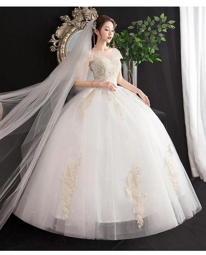 Beautiful New O Neck Short Sleeve Wedding Dress