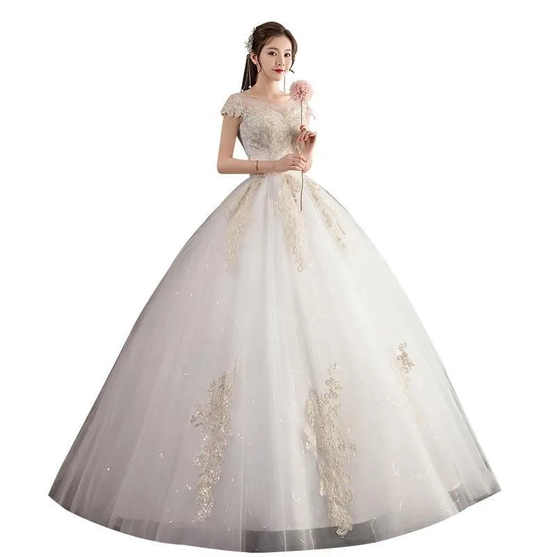 Beautiful New O Neck Short Sleeve Wedding Dress