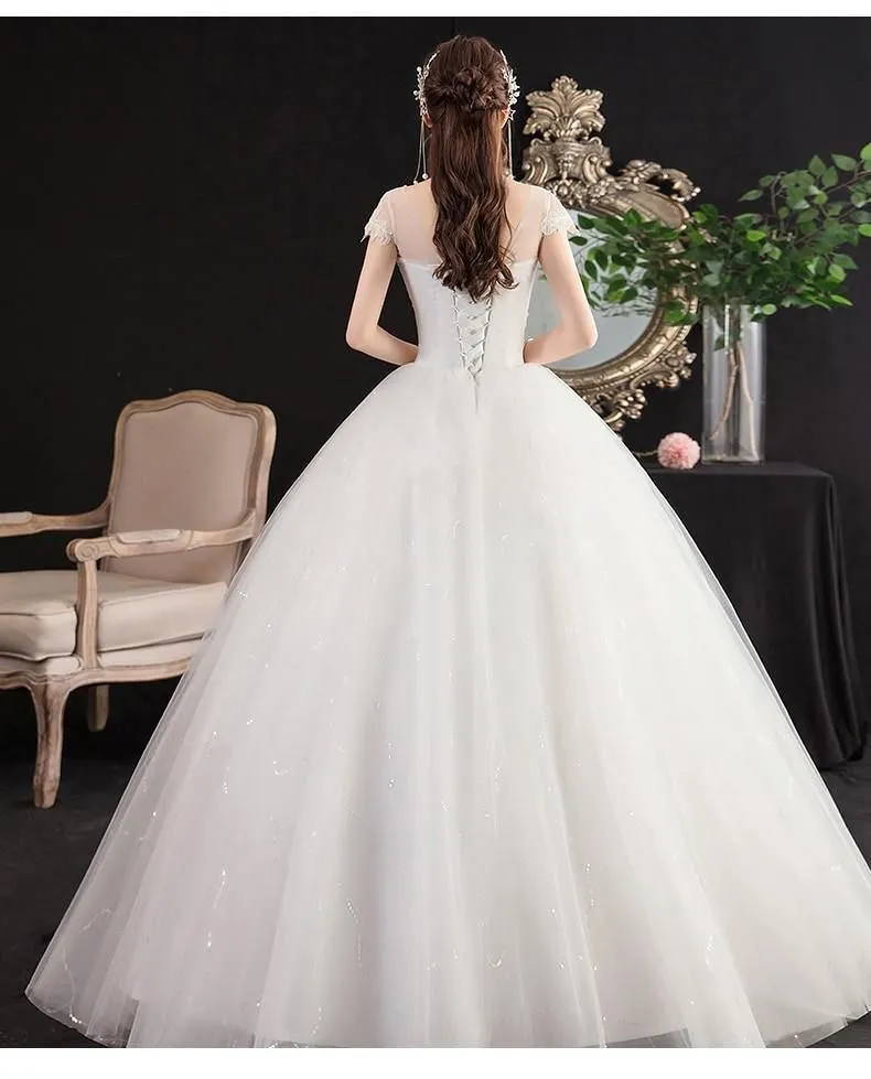 Beautiful New O Neck Short Sleeve Wedding Dress
