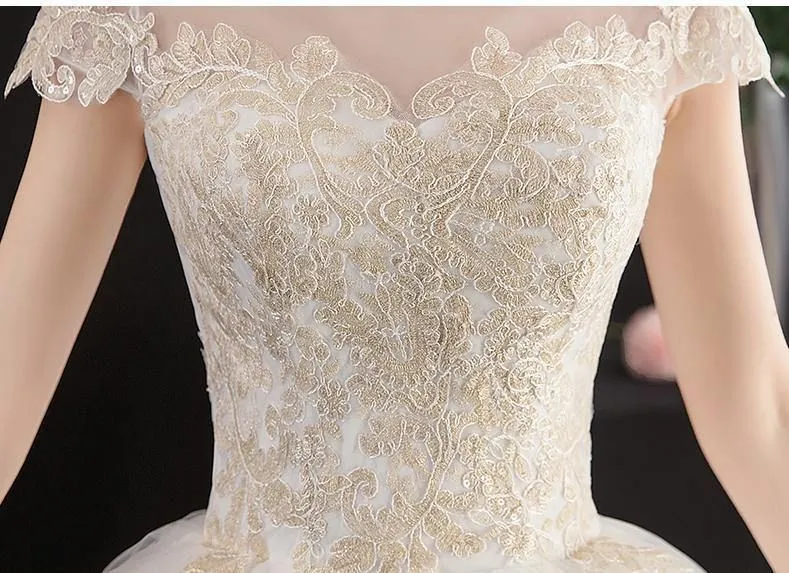 Beautiful New O Neck Short Sleeve Wedding Dress