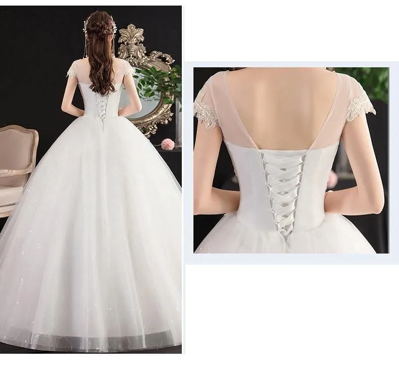 Beautiful New O Neck Short Sleeve Wedding Dress