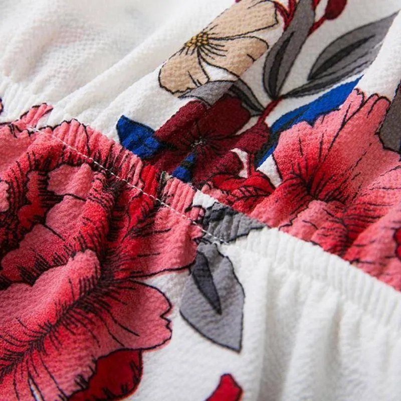 Boho Floral Print Ruffles Playsuits V Neck Jumpsuits Rompers  (US 8-14)