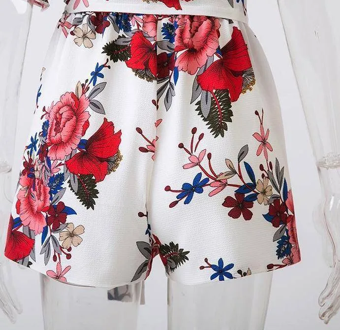 Boho Floral Print Ruffles Playsuits V Neck Jumpsuits Rompers  (US 8-14)