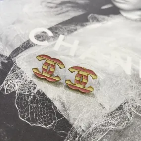 Chanel Pink Gold CC Logo Stud Earrings