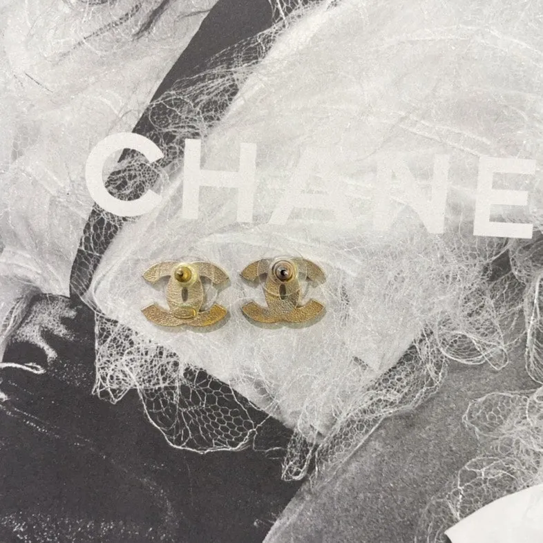 Chanel Pink Gold CC Logo Stud Earrings