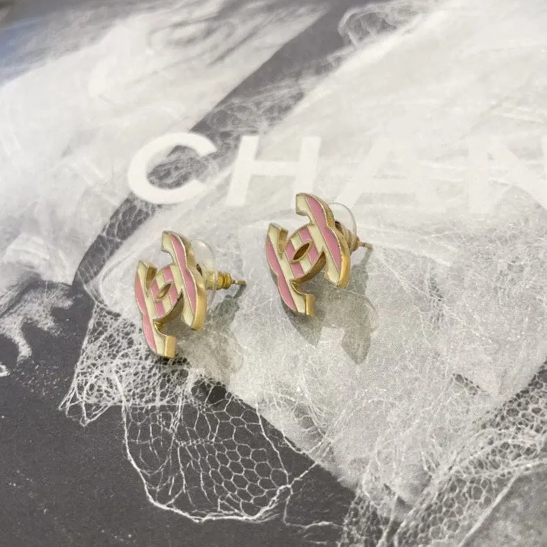 Chanel Pink Gold CC Logo Stud Earrings