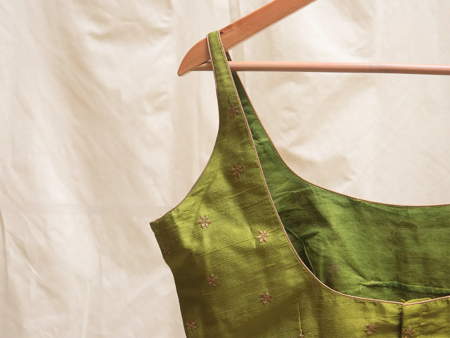 Chartreuse green, Raw silk, Hand embroidery blouse