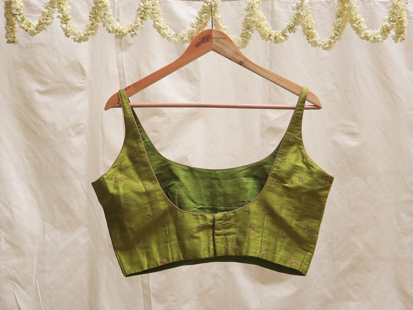 Chartreuse green, Raw silk, Hand embroidery blouse