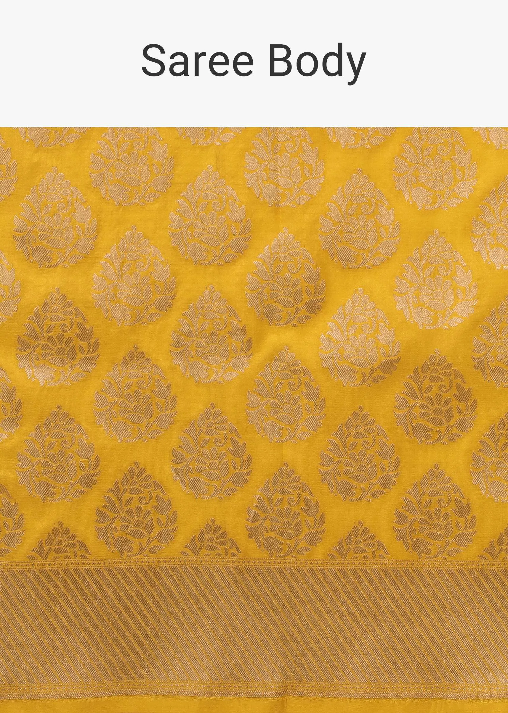 Citrus Yellow Saree In Pure Banarasi Silk With Upada Zari Weave Floral Butti Work