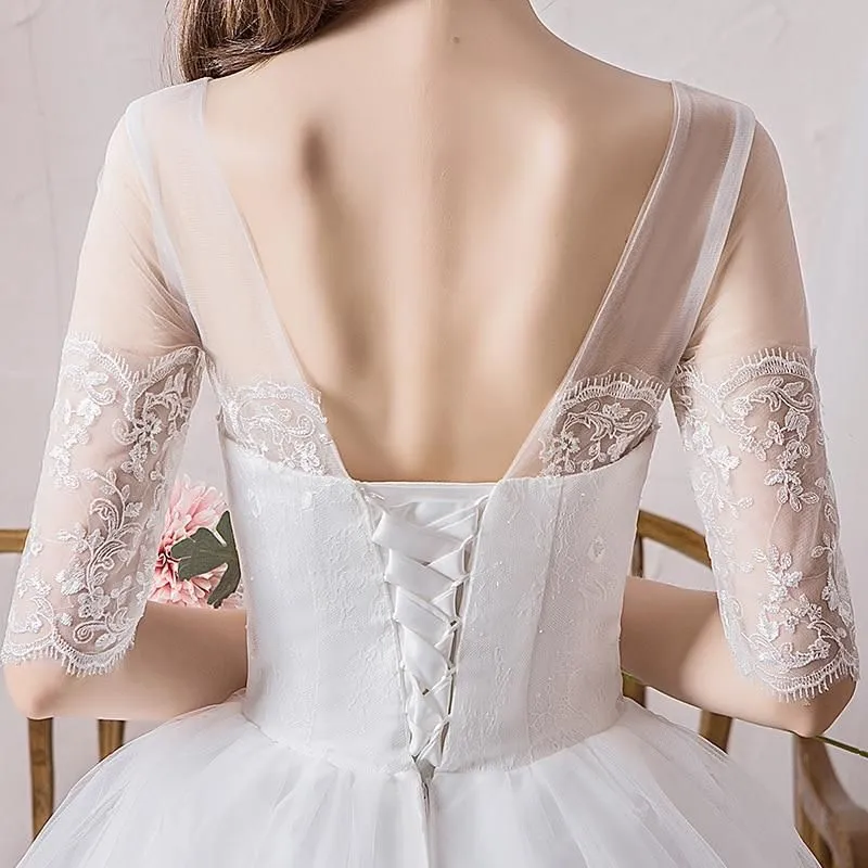 Classic O Neck Half Sleeve Wedding Dress