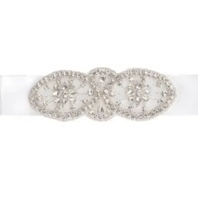 David Tutera™ Wedding Dress Belts: White Satin Sash w/Crystal Rhinestone Design