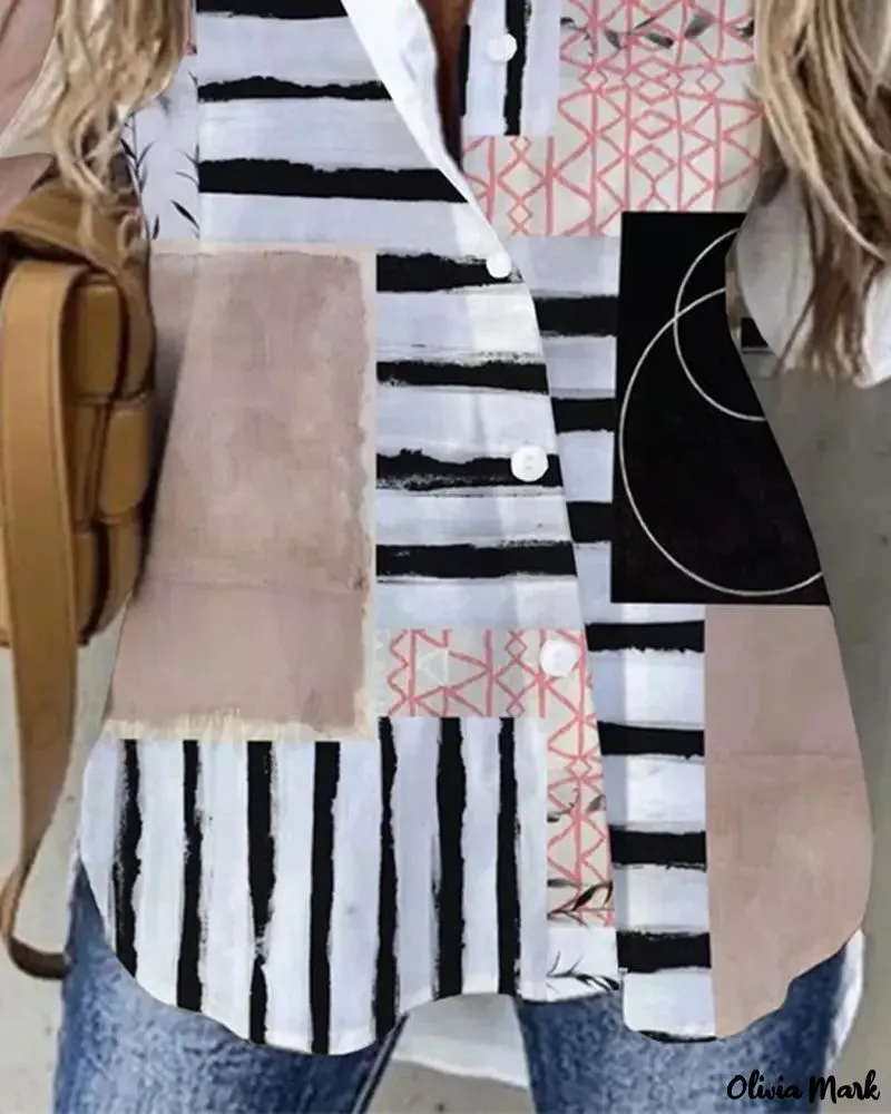 Deanwangkt - Geometric Print Long Sleeve Button Down Shirt