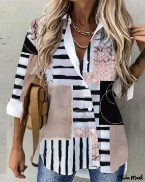 Deanwangkt - Geometric Print Long Sleeve Button Down Shirt