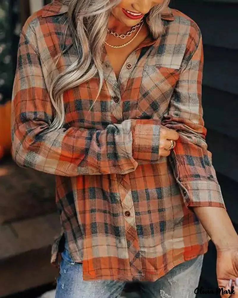 Deanwangkt - Plaid Print Long Sleeve Button-Up Shirt
