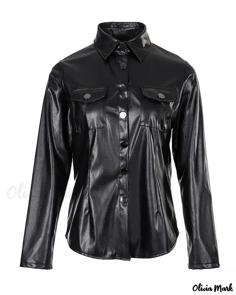 Deanwangkt - PU Leather Pocket Long Sleeve Top
