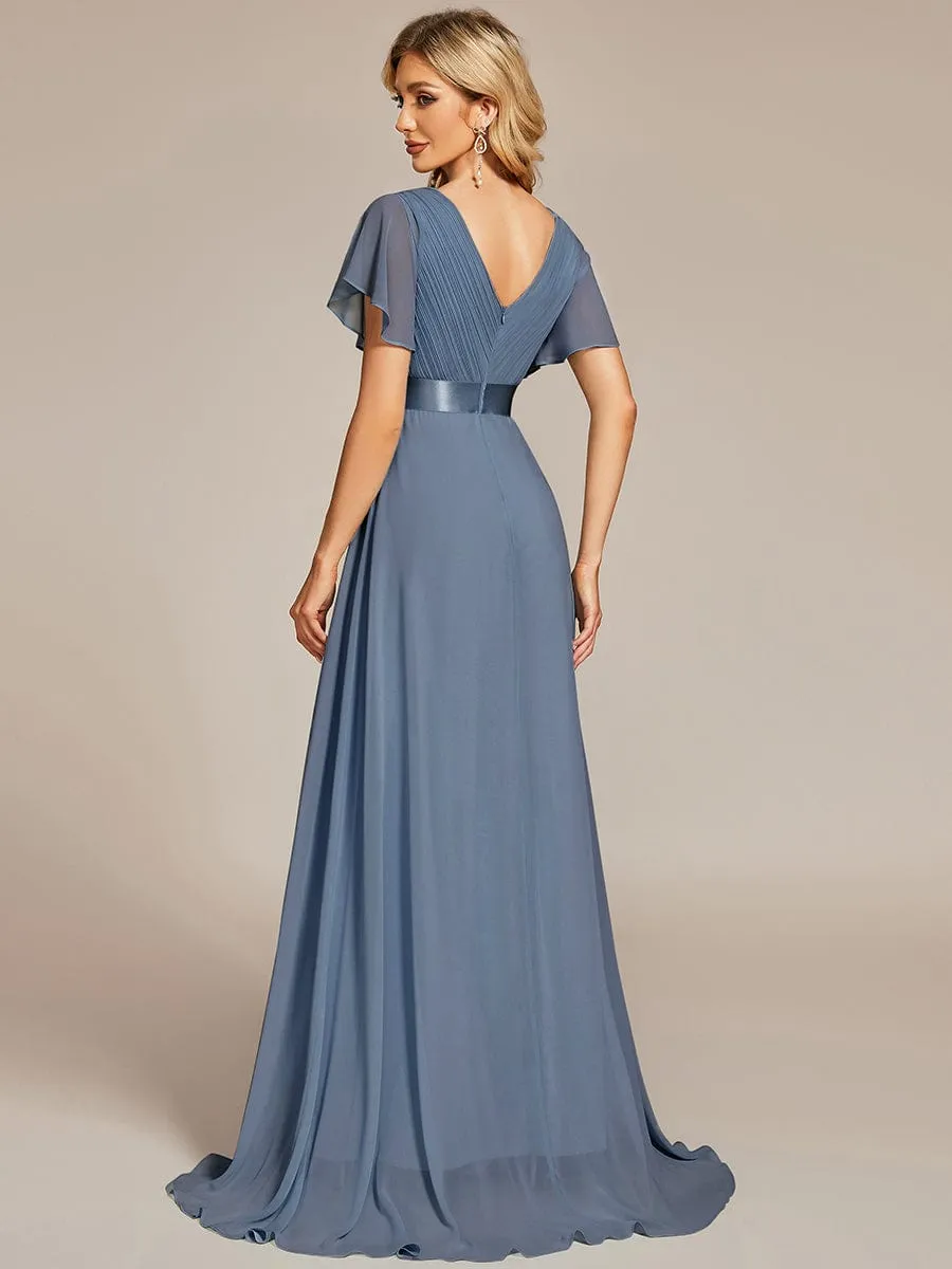 Dusty Blue and Navy Bridesmaid Gowns