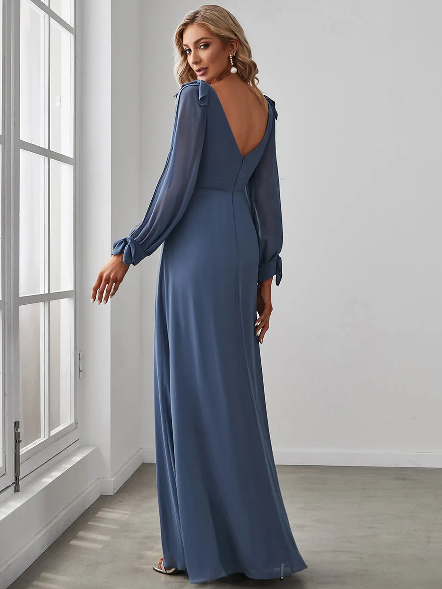 Dusty Blue and Navy Bridesmaid Gowns