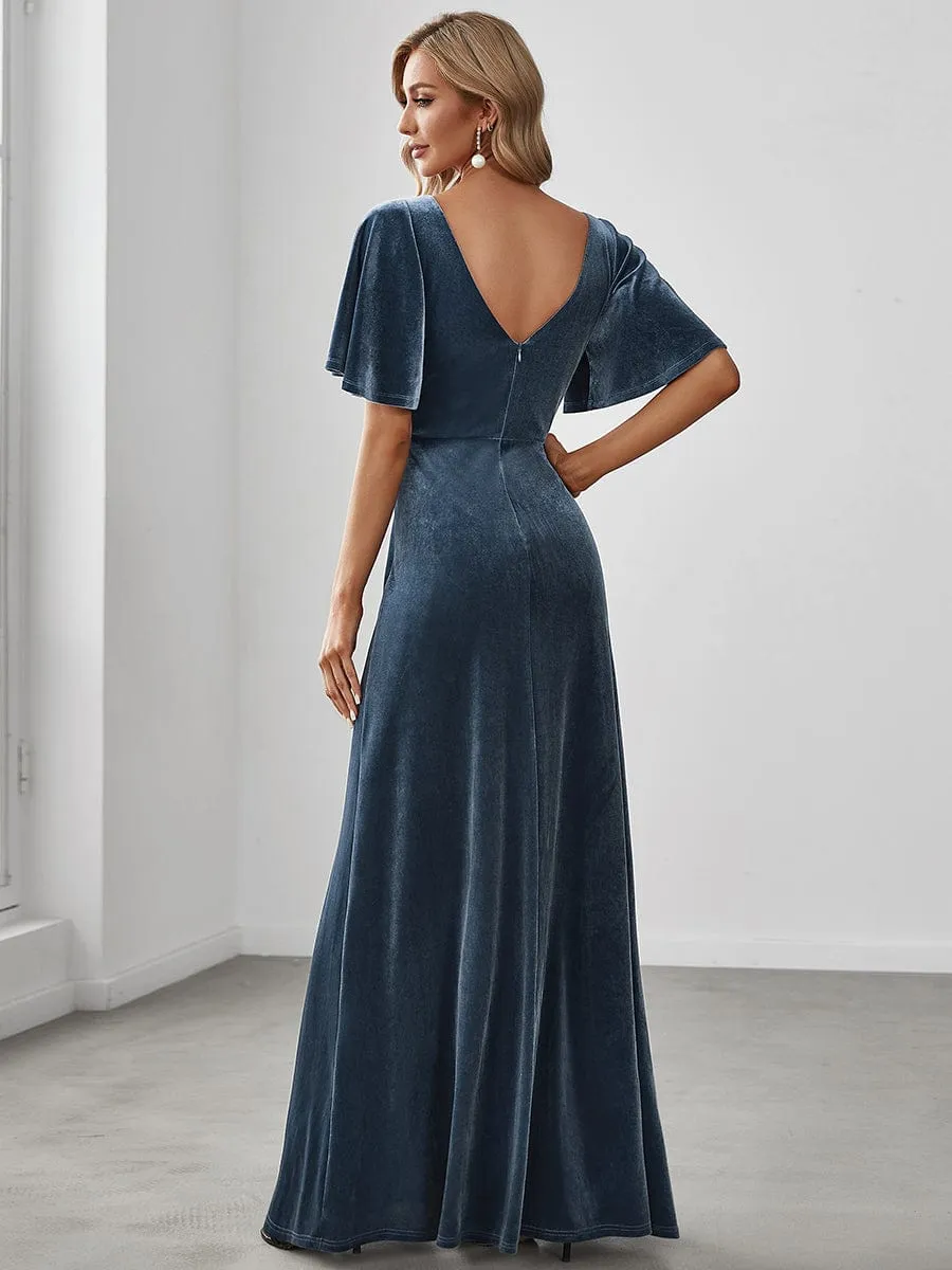 Dusty Blue and Navy Bridesmaid Gowns