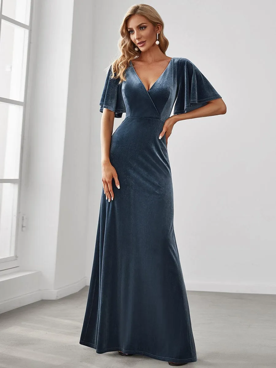 Dusty Blue and Navy Bridesmaid Gowns