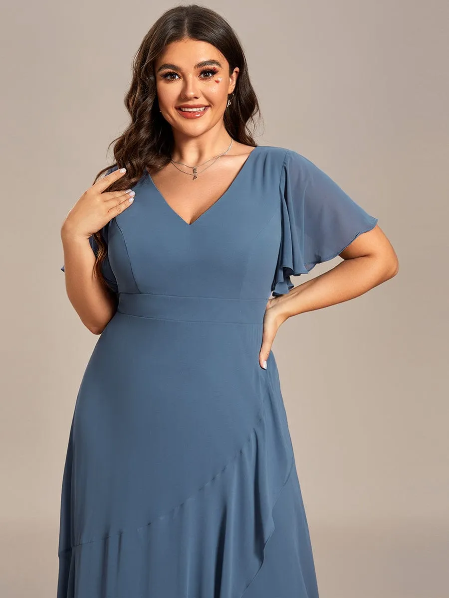 Dusty Blue and Navy Bridesmaid Gowns