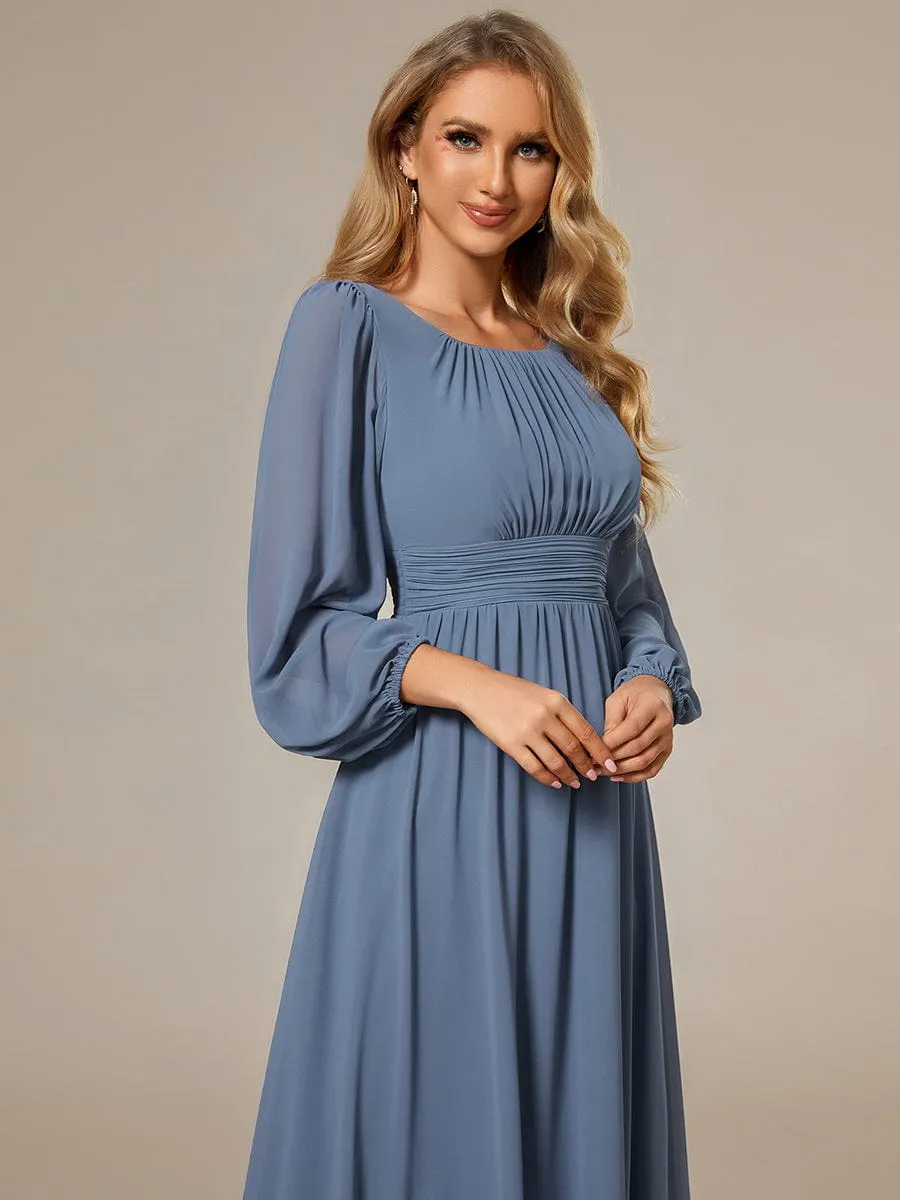 Dusty Blue and Navy Bridesmaid Gowns