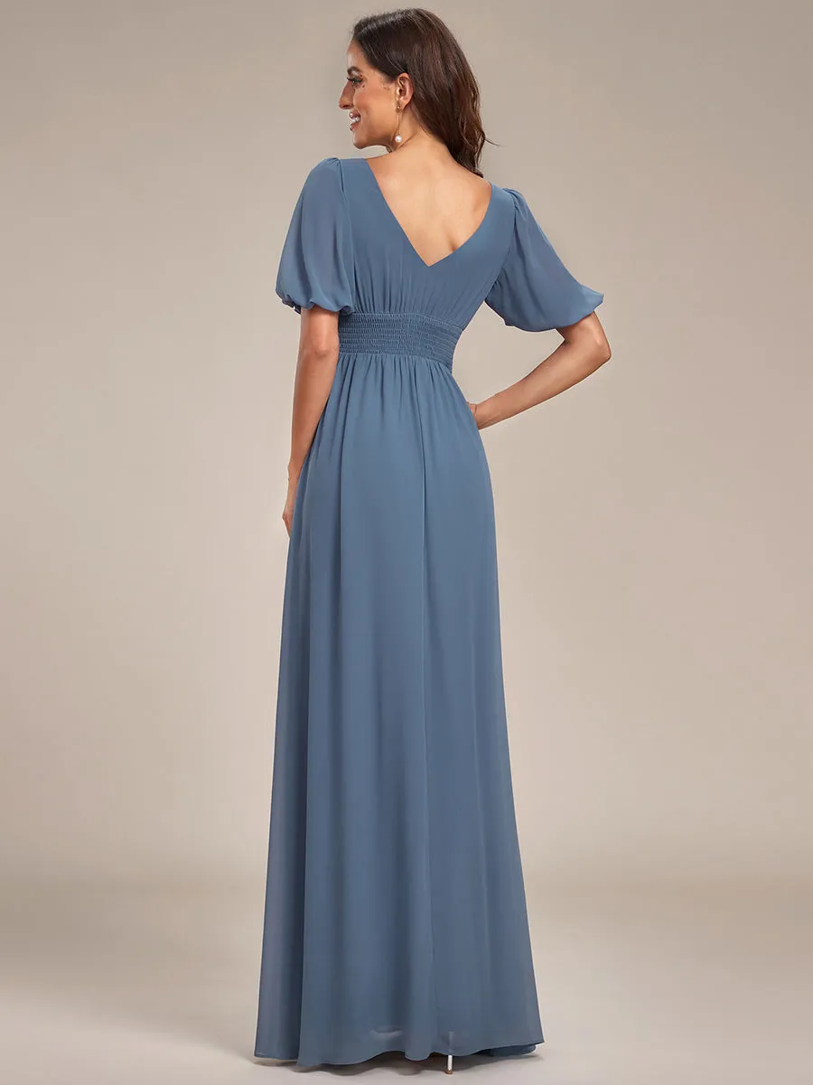 Dusty Blue and Navy Bridesmaid Gowns