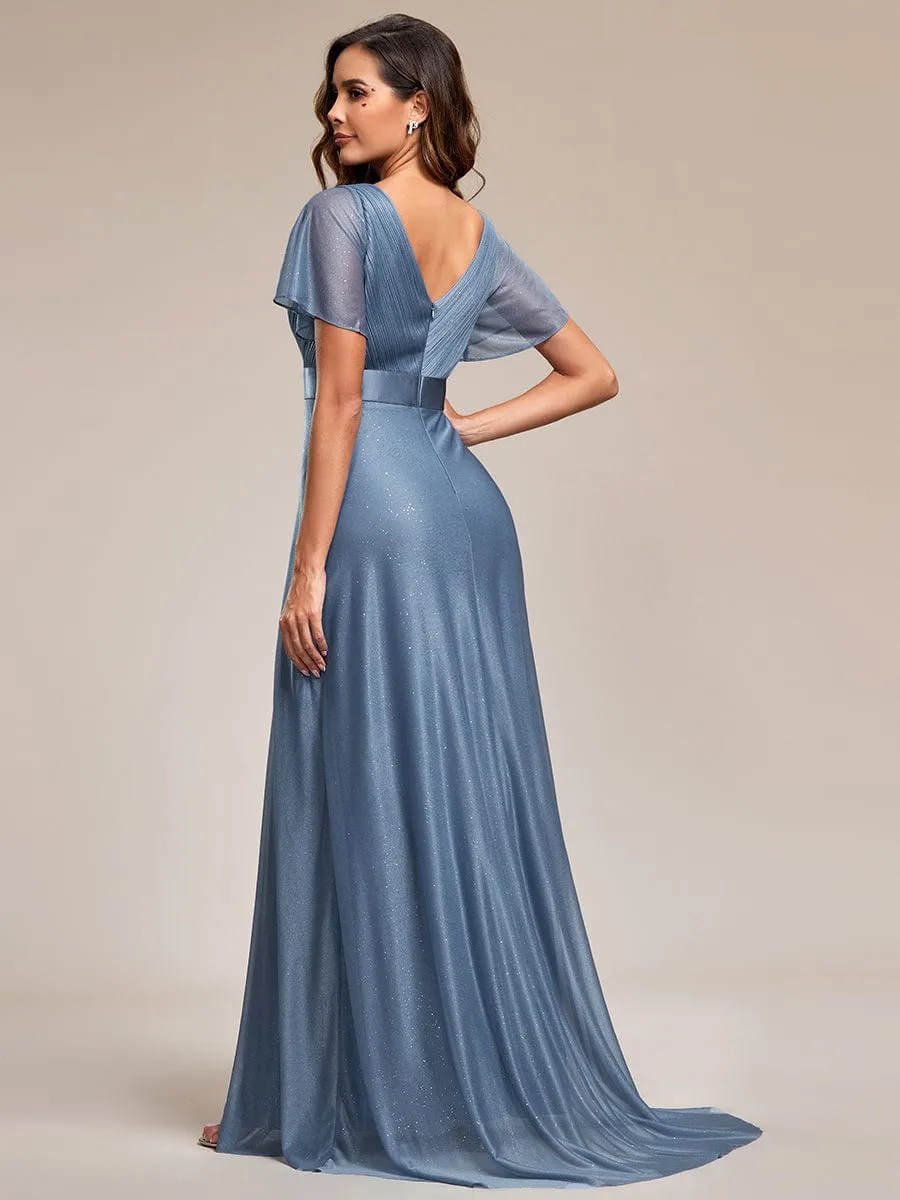 Dusty Blue and Navy Bridesmaid Gowns