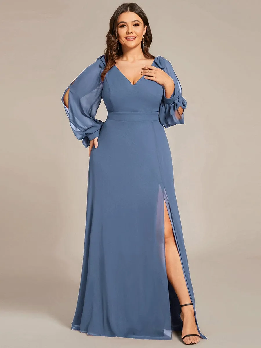 Dusty Blue and Navy Bridesmaid Gowns