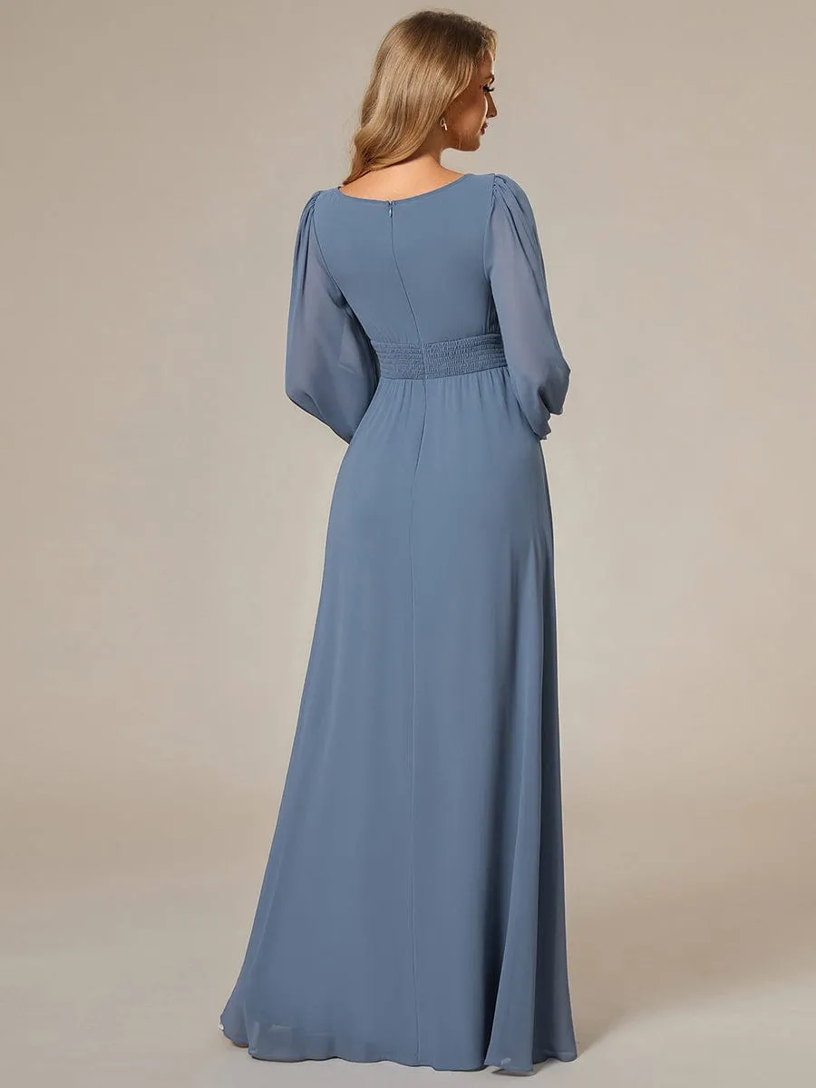 Dusty Blue and Navy Bridesmaid Gowns