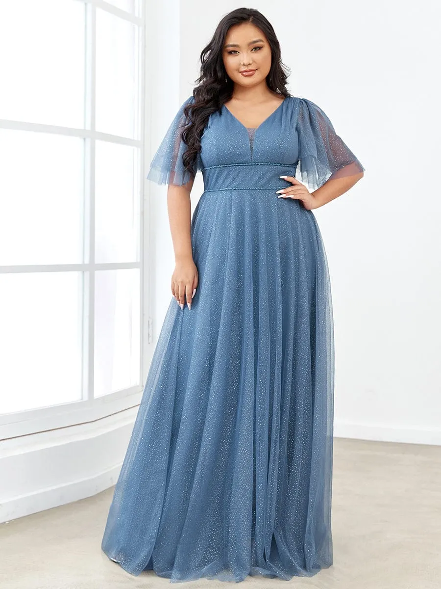Dusty Blue and Navy Bridesmaid Gowns