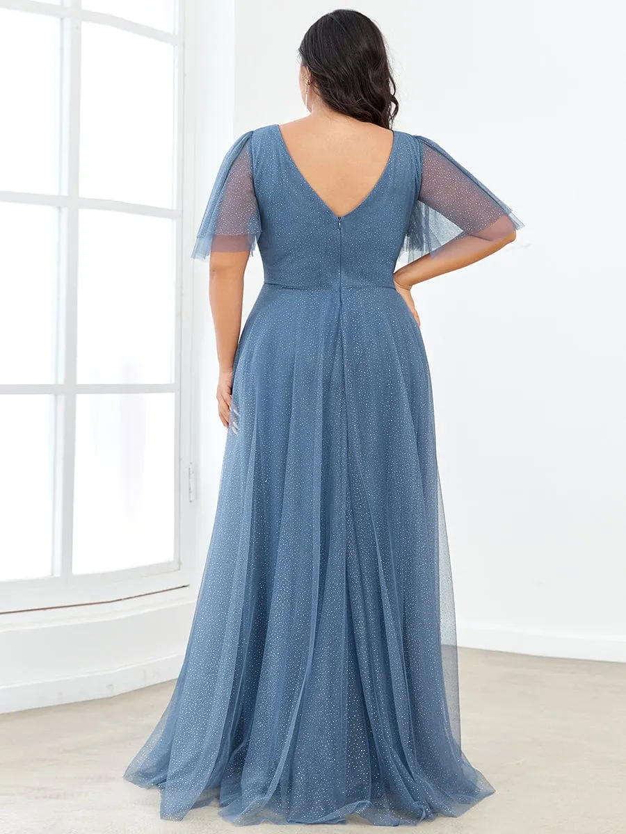 Dusty Blue and Navy Bridesmaid Gowns