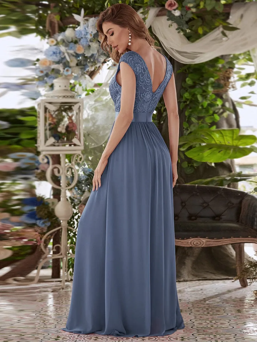 Dusty Blue and Navy Bridesmaid Gowns
