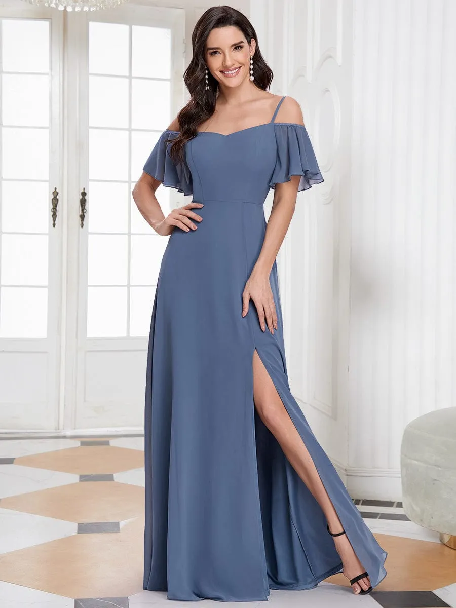 Dusty Blue and Navy Bridesmaid Gowns