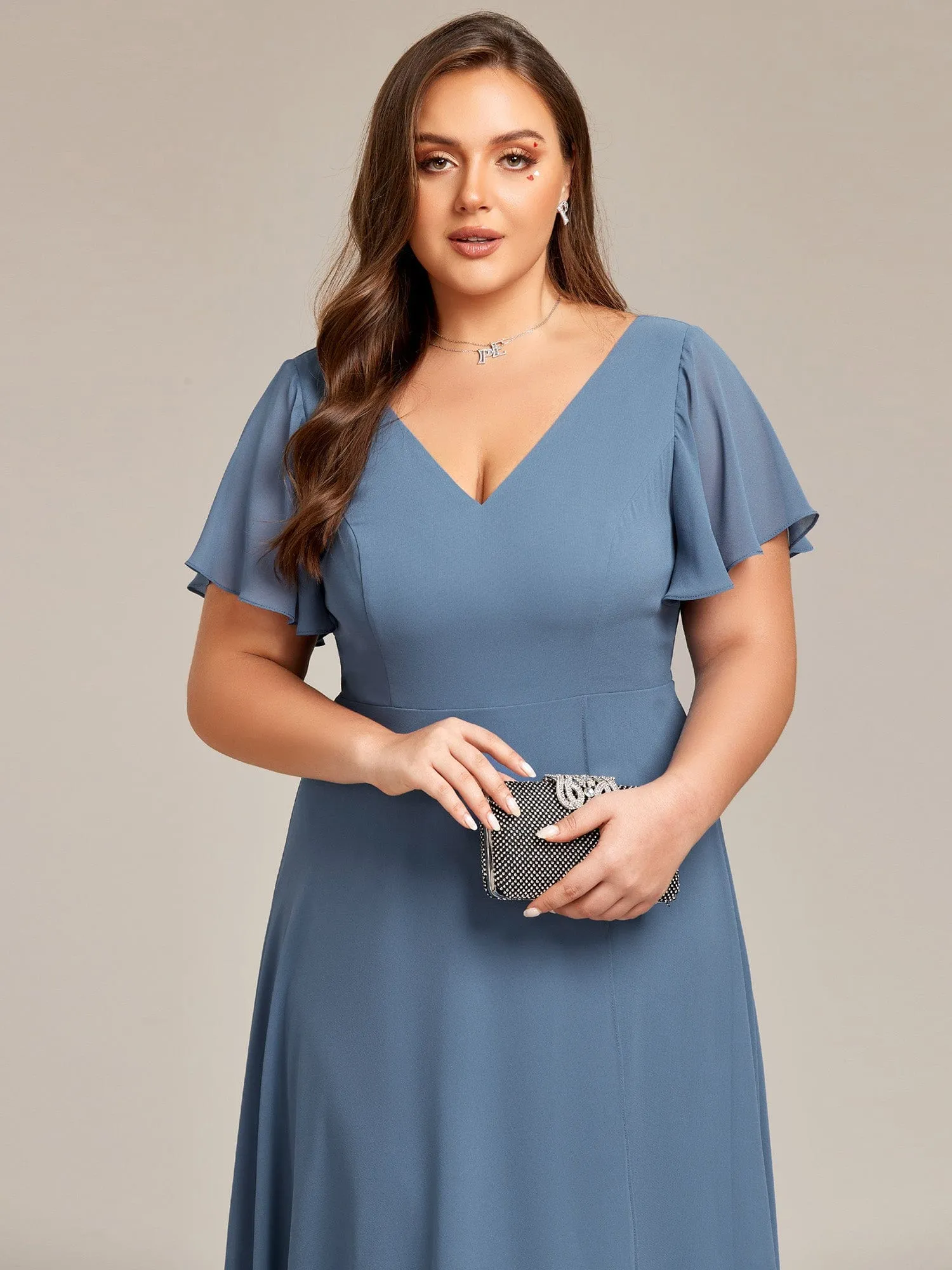 Dusty Blue and Navy Bridesmaid Gowns