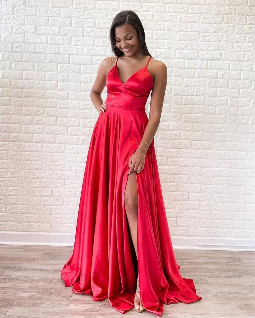 Evening Gowns Halter Split V-neck Backless Prom Dress