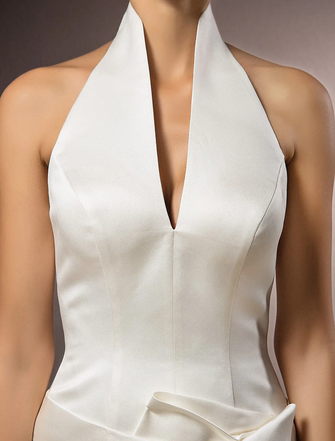 Hall Wedding Dresses Sheath / Column Halter Sleeveless Floor Length Satin Bridal Gowns With Sash / Ribbon 2023 Summer Wedding Party,