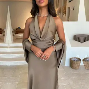 Halter Backless Women's Dresses Satin Mermaid Evening Party Dress Elegant Formal Dress Wholesale