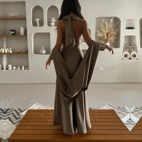Halter Backless Women's Dresses Satin Mermaid Evening Party Dress Elegant Formal Dress Wholesale