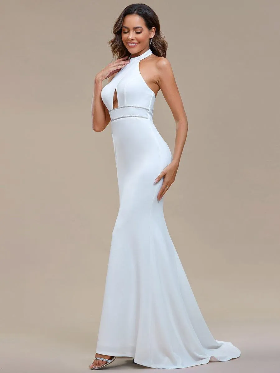 Halter Hollow Out Sleeveless Waist Detail Mermaid Wedding Dress