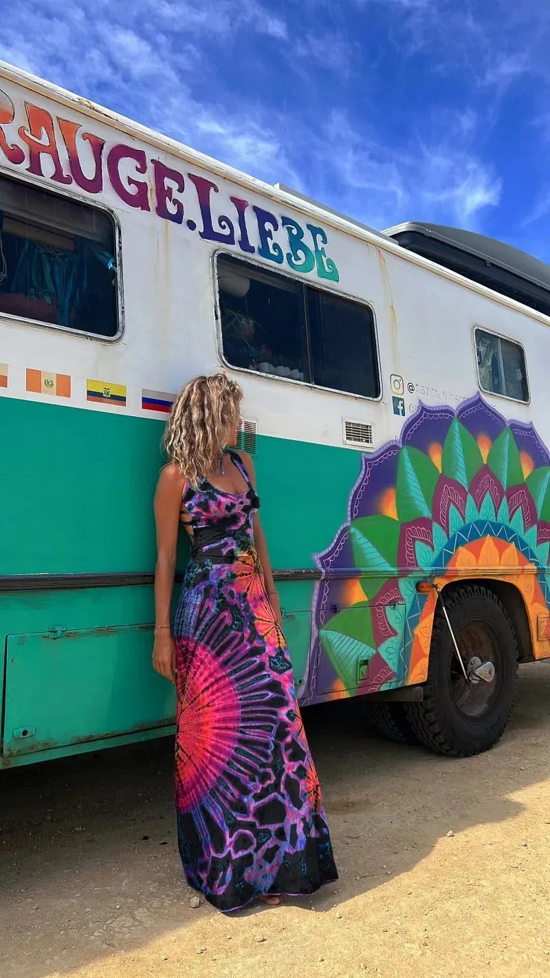 Holiday Beach Vintage Printed Women 2024 Fashion Summer Sexy Backless Cross Slim Maxi Dress