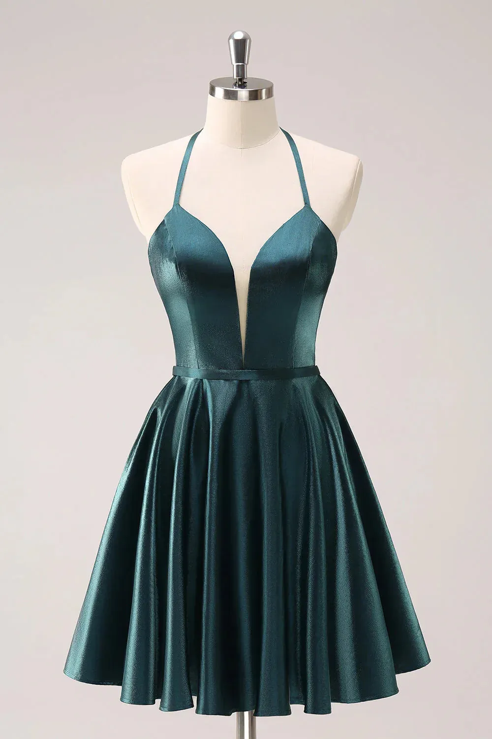 Homecoming Dress Peacock Blue A-Line Halter Short Graduation Dresses Metallic with Lace Up Back