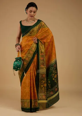 Kalki Golden Oak Yellow Saree In Silk With Ikat Weave Patola Work